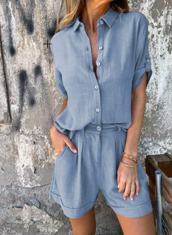 summer new cotton and linen short-sleeved shorts casual suit