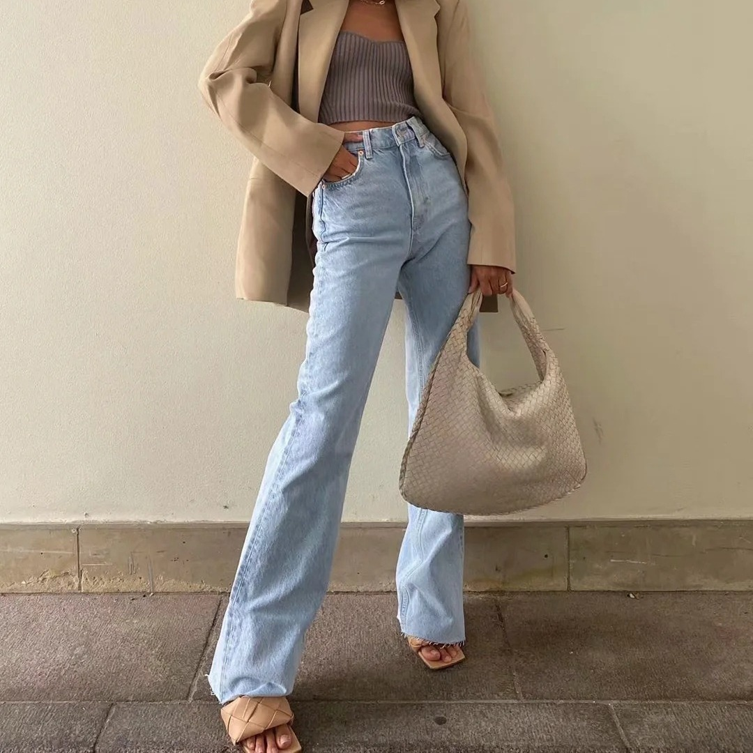 Women's Pants Fashion High Waist Floor Loose Straight Leg Wide Jeans