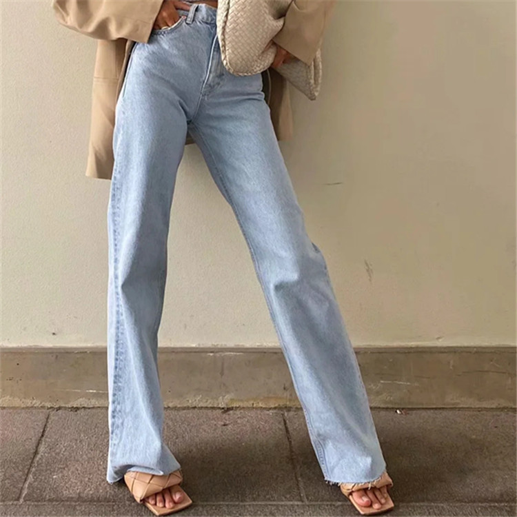 Women's Pants Fashion High Waist Floor Loose Straight Leg Wide Jeans