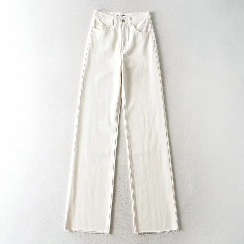 Women's Pants Fashion High Waist Floor Loose Straight Leg Wide Jeans