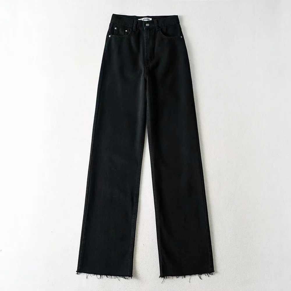 Women's Pants Fashion High Waist Floor Loose Straight Leg Wide Jeans