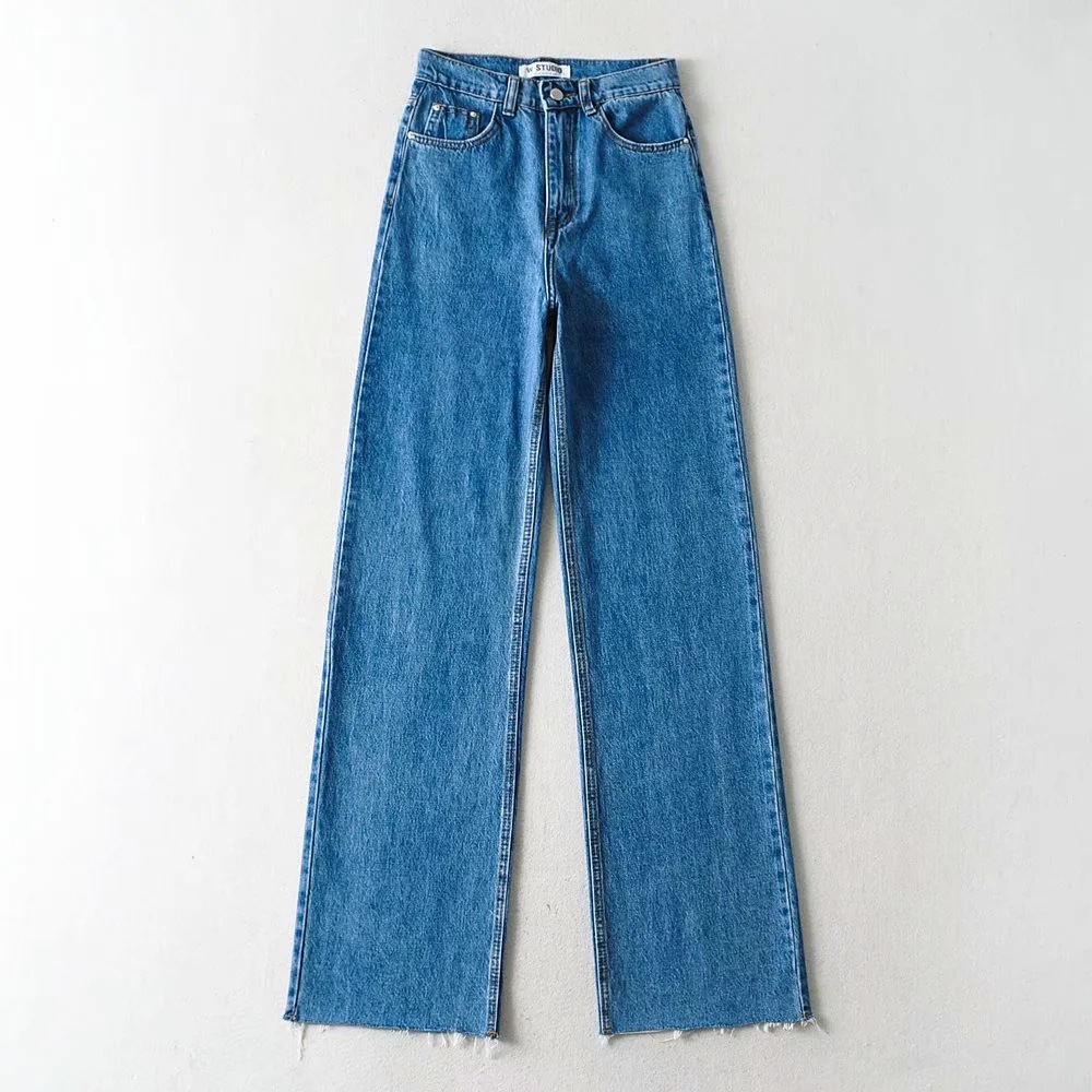 Women's Pants Fashion High Waist Floor Loose Straight Leg Wide Jeans