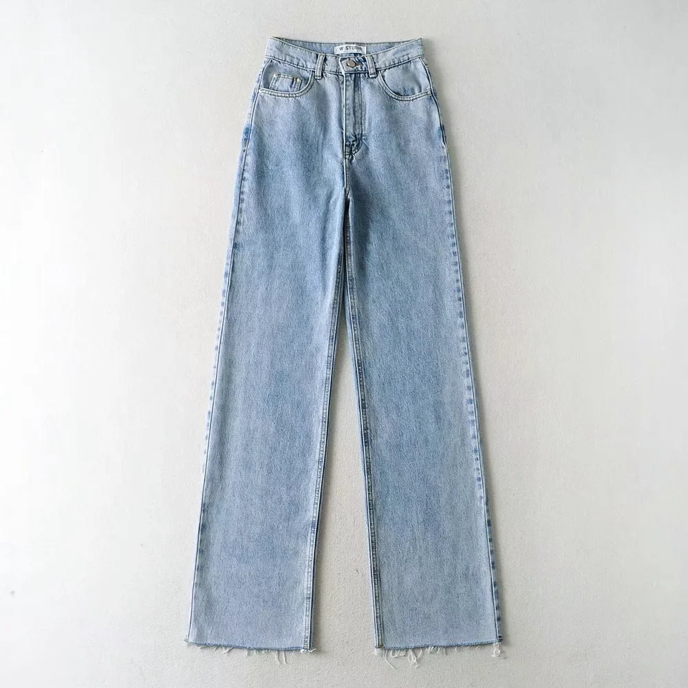 Women's Pants Fashion High Waist Floor Loose Straight Leg Wide Jeans