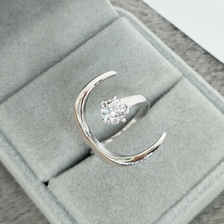 S925 Silver Moon Moissanite Ring