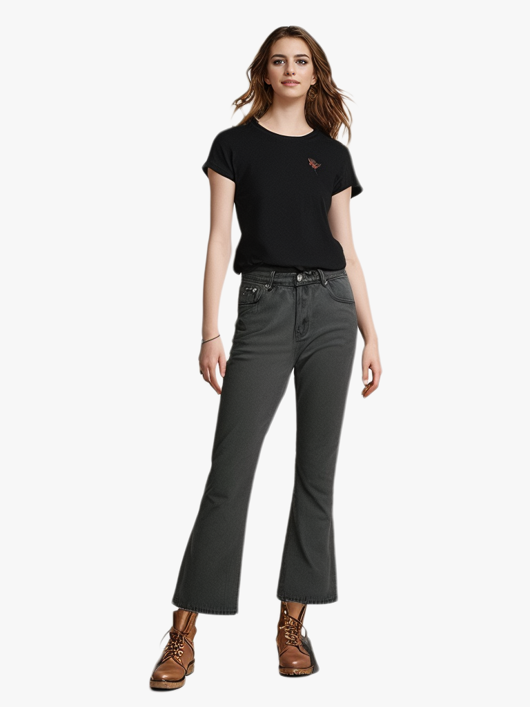 Micro flare washed mid-rise distressed straight leg causal pant jeans