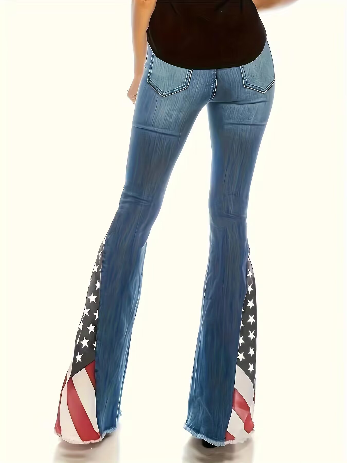 Americana Print Blue Flare Jeans (Medium Wash)