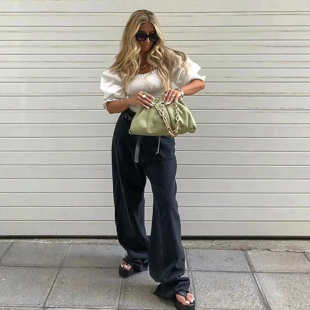 Women's Pants Fashion High Waist Floor Loose Straight Leg Wide Jeans