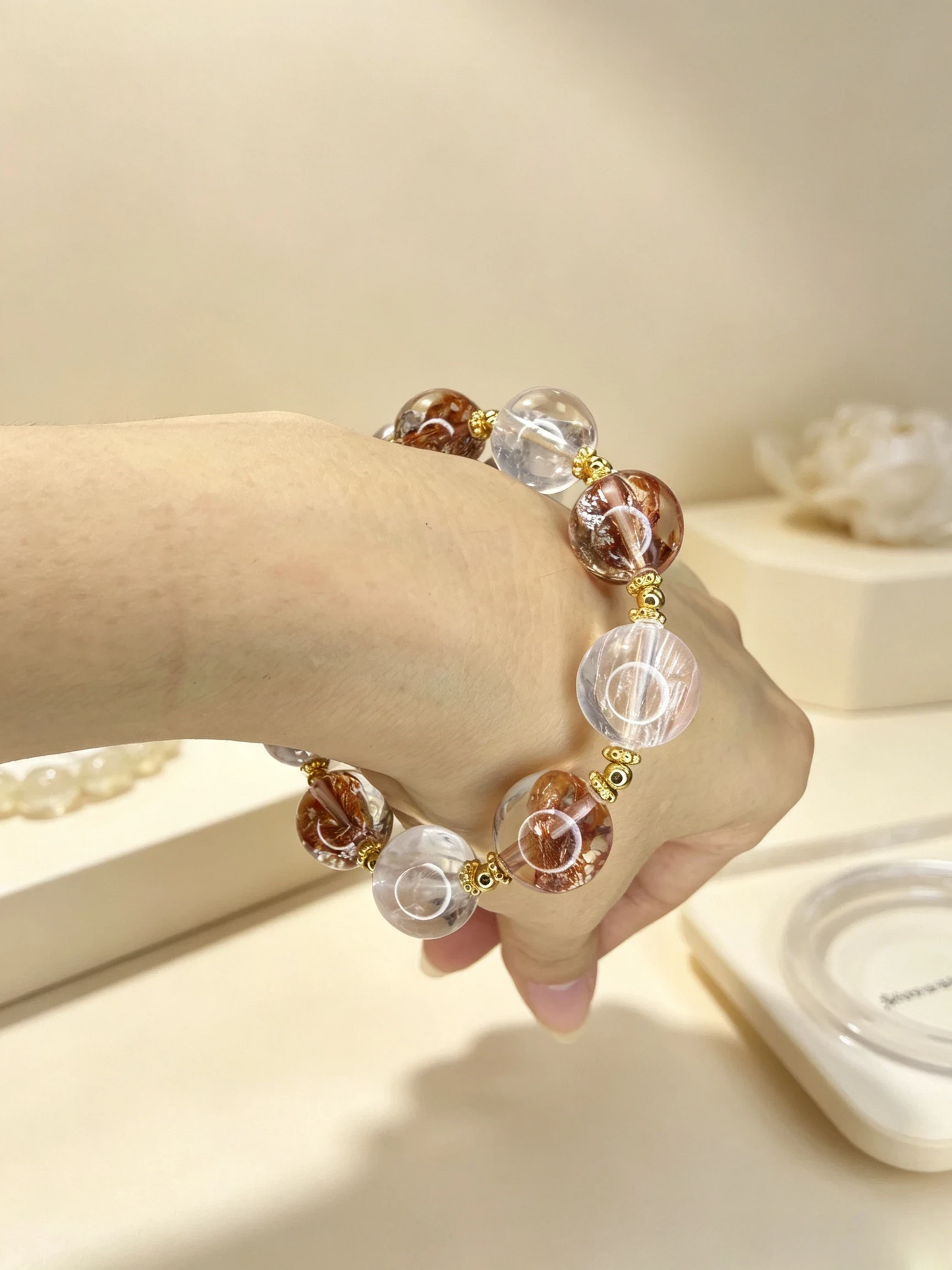 Golden Koi Radiance Bracelet | Natural Golden Koi Flower Quartz & White Crystal Luxury Gemstone Bracelet