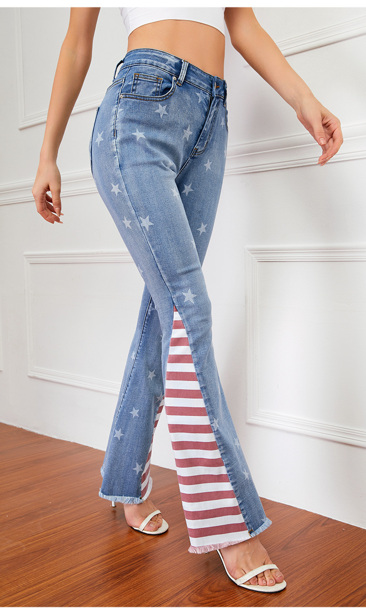 Americana Print Blue Flare Jeans (Medium Wash)