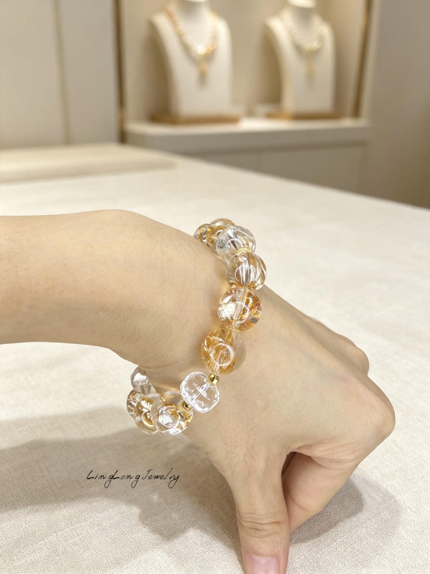 Natural Golden Yellow Quartz Bracelet with 18K Gold Accent | Luxury Crystal Jewelry Inspired by Eastern Elegance