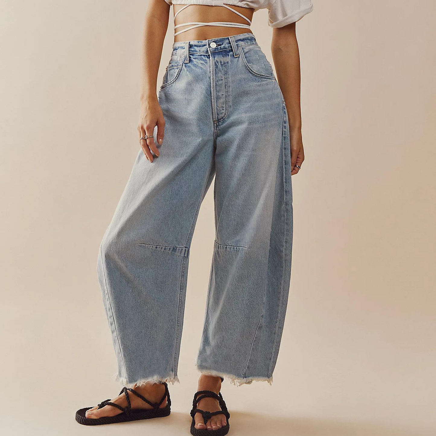 High-waisted loose-fitting straight leg pants