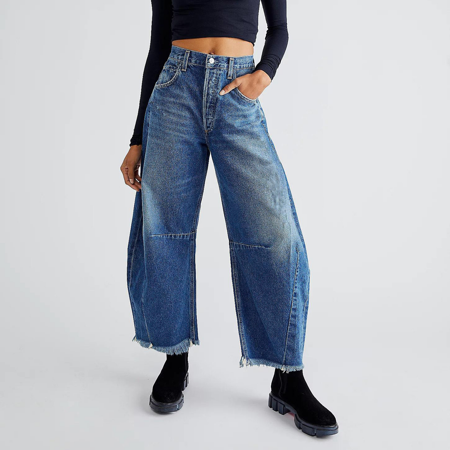 High-waisted loose-fitting straight leg pants