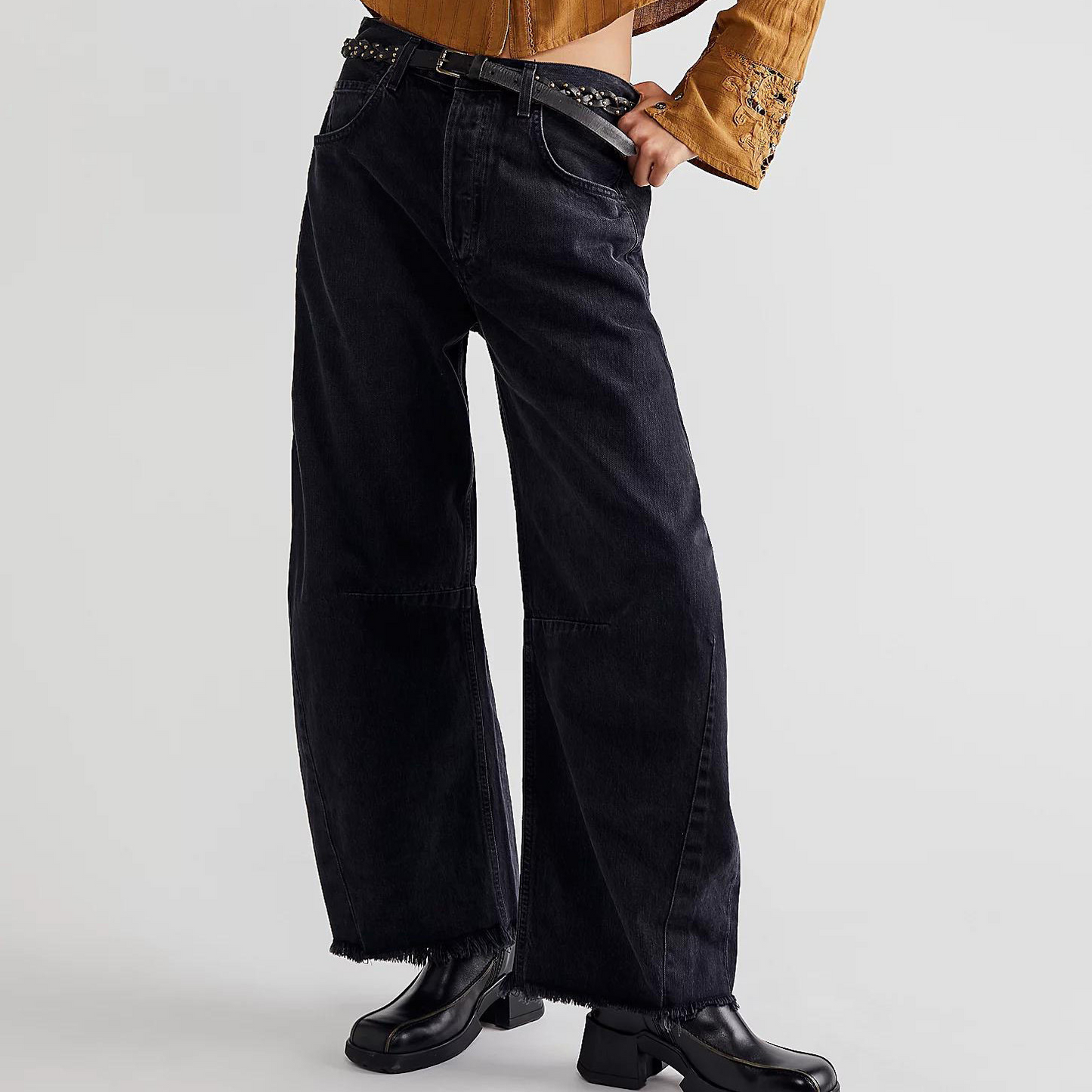 High-waisted loose-fitting straight leg pants