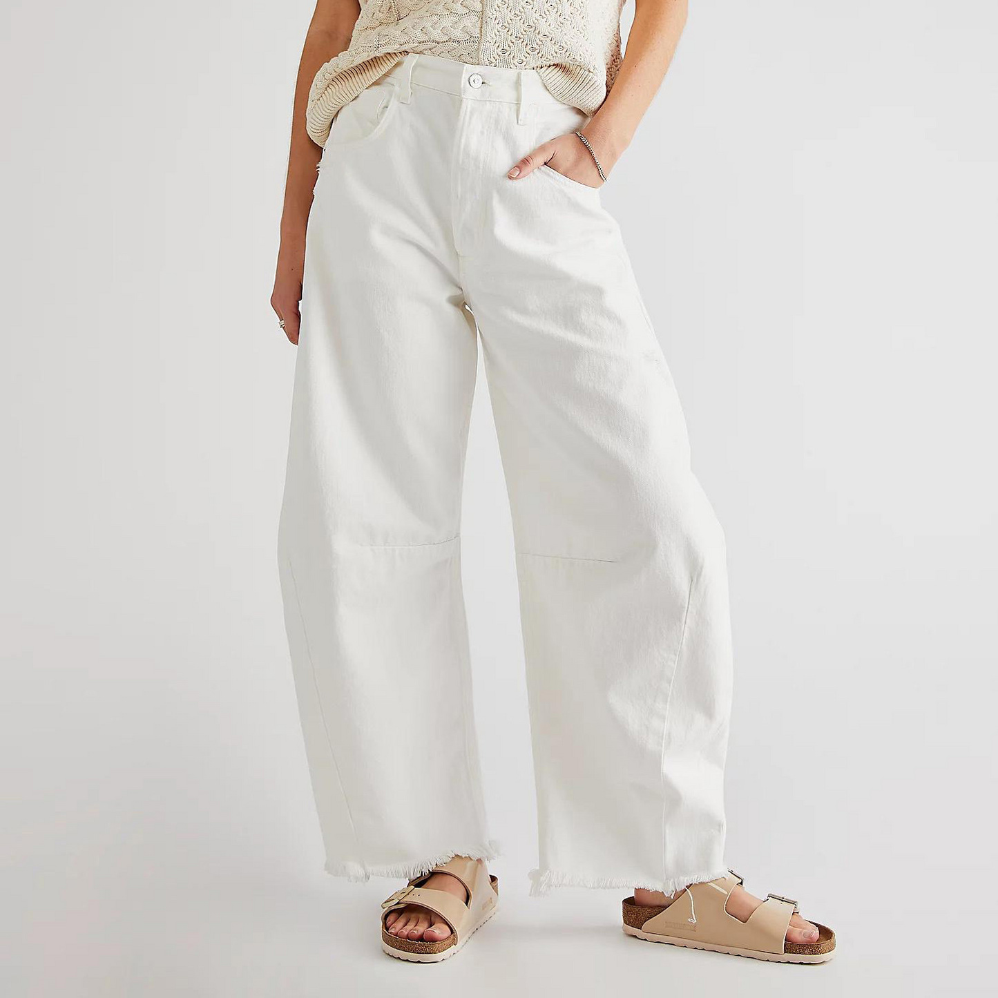 High-waisted loose-fitting straight leg pants