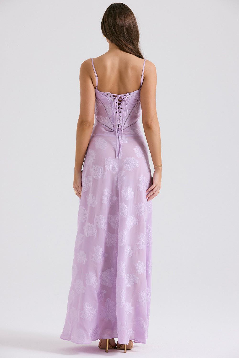 Floral Retro Printed Lace Up Maixi Dress