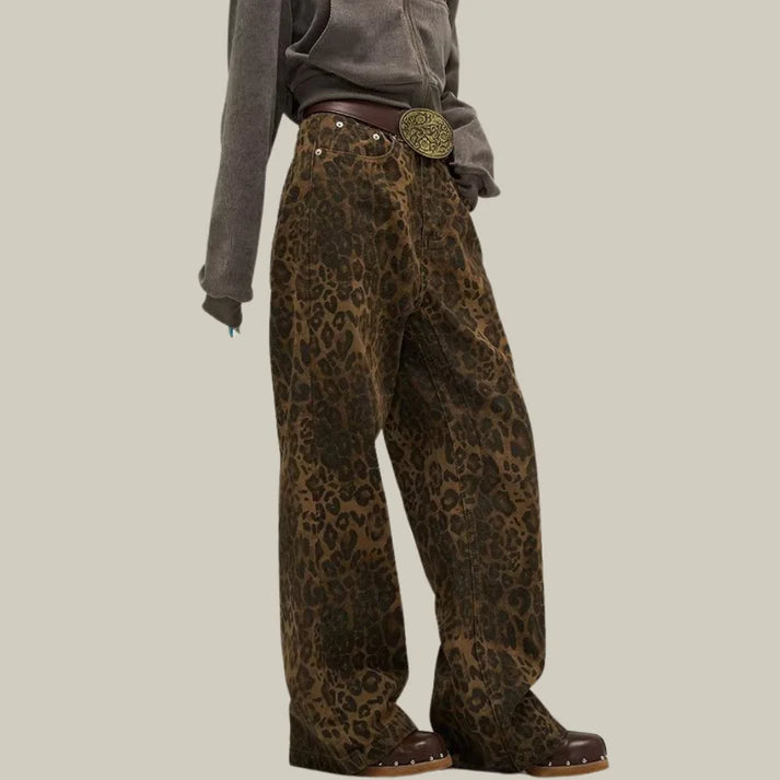 Vintage Leopard Print Straight Leg Casual Pants