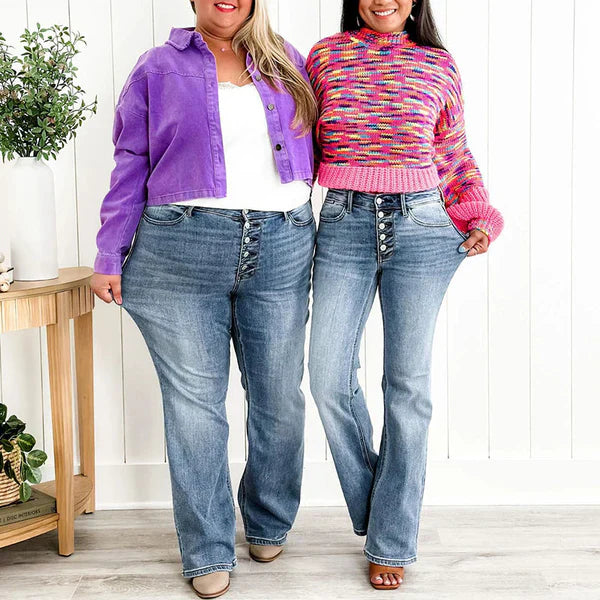 Mid Rise Button Fly Bootcut Jeans