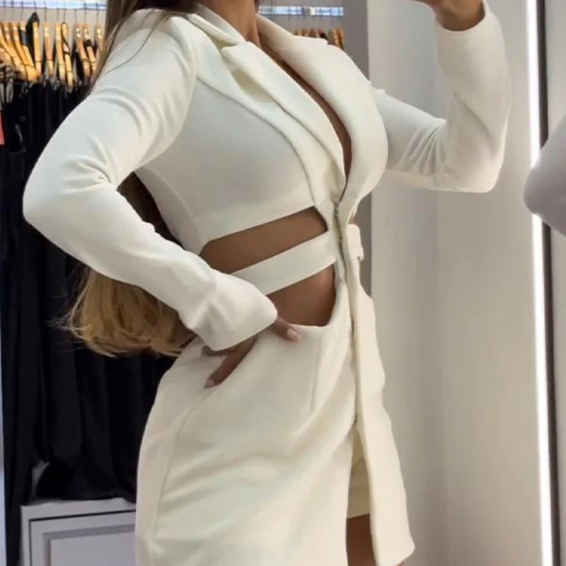 Casual Blazer Dress Sets With Hollow Waist 🛍️