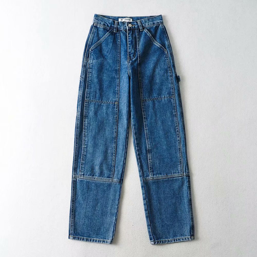 High-waisted loose-fitting straight leg pants