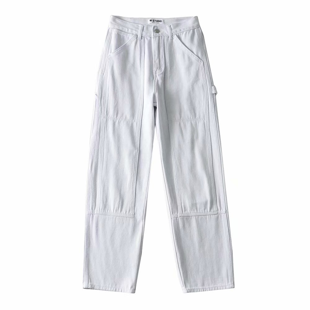 High-waisted loose-fitting straight leg pants