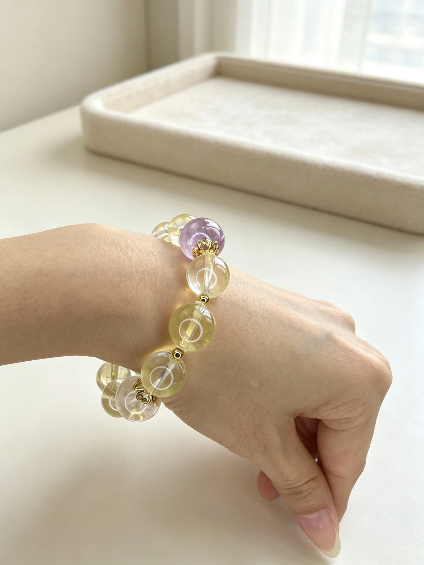 Luxury Natural Citrine Bracelet with Lavender Amethyst & Crystal Beads | Eastern Inspired Gemstone Jewelry