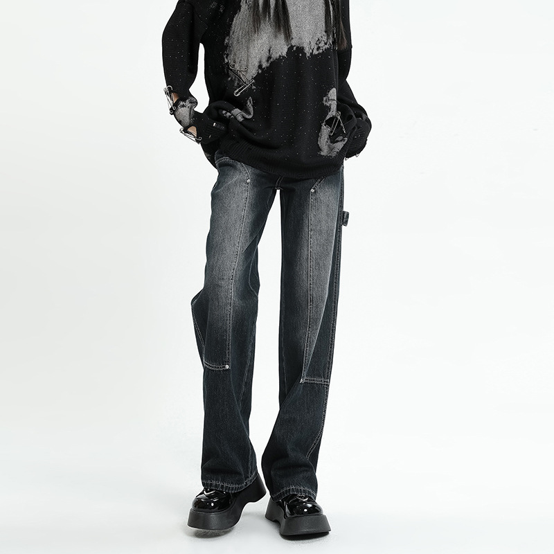 High-waisted loose-fitting straight leg pants
