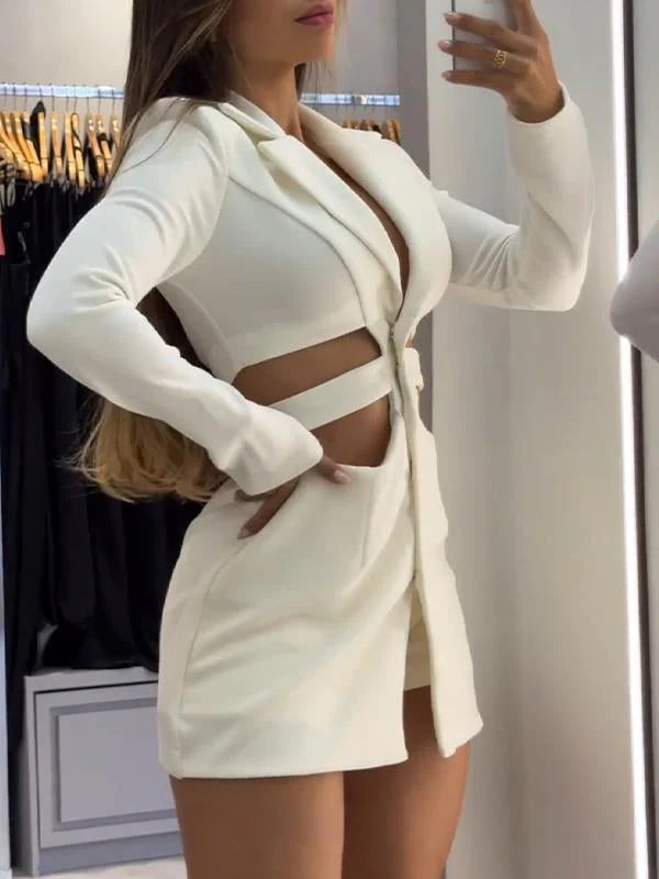 Casual Blazer Dress Sets With Hollow Waist 🛍️