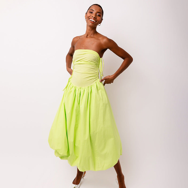 Halter Neck Backless Strappy Gathered Patchwork Midi Dress