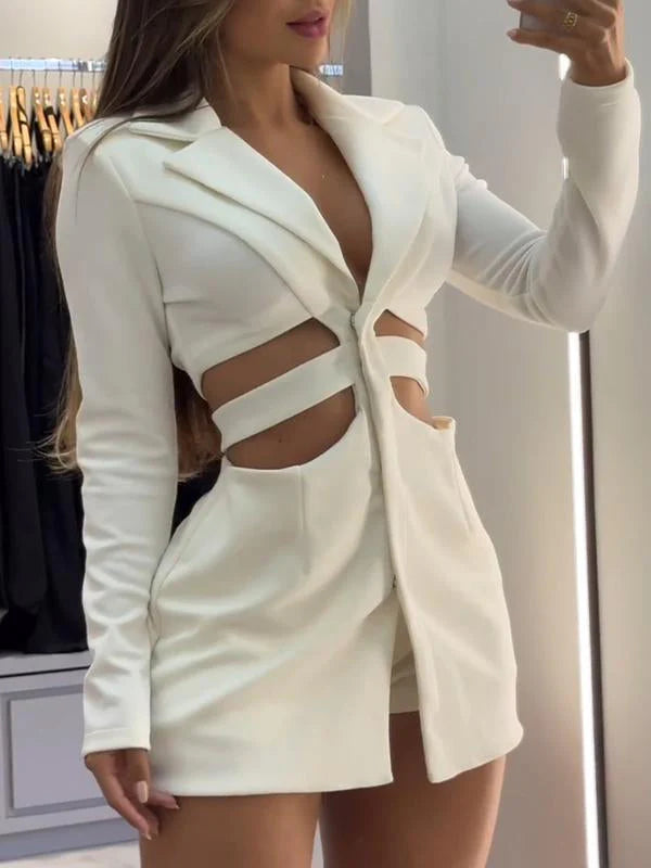 Casual Blazer Dress Sets With Hollow Waist 🛍️
