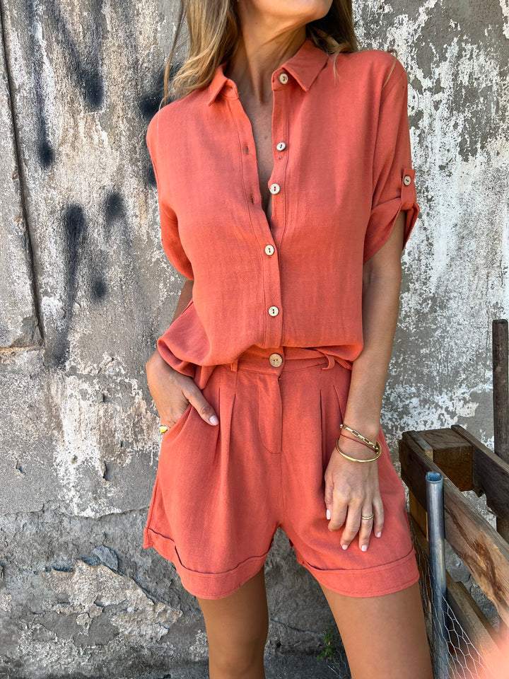 summer new cotton and linen short-sleeved shorts casual suit