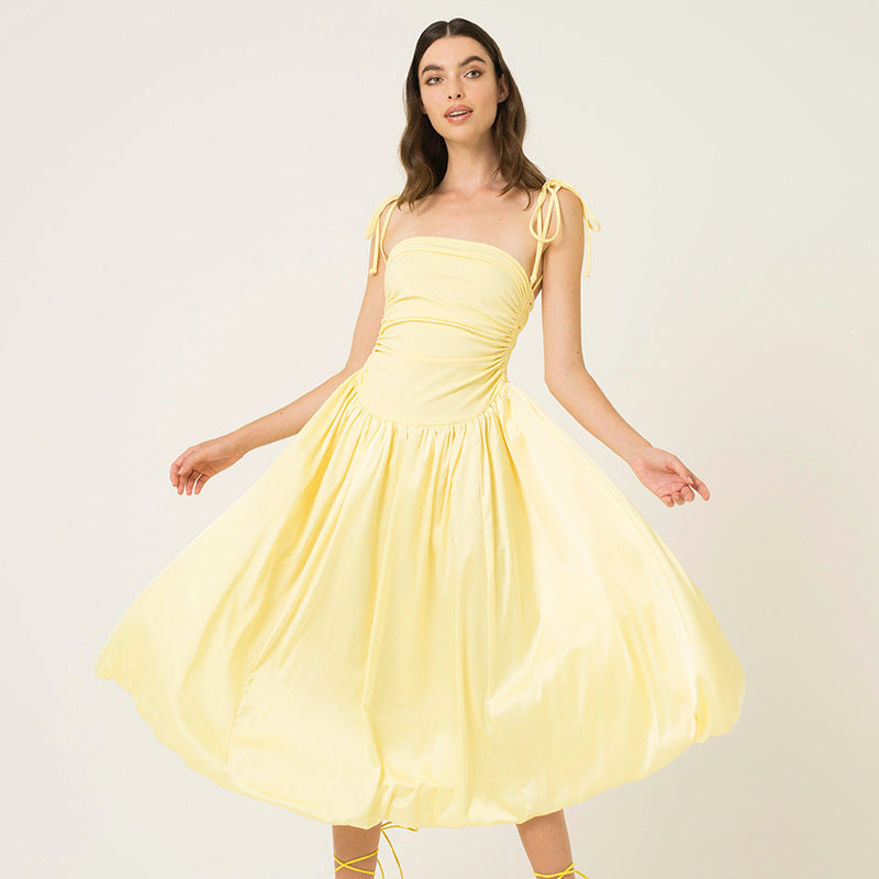 Halter Neck Backless Strappy Gathered Patchwork Midi Dress