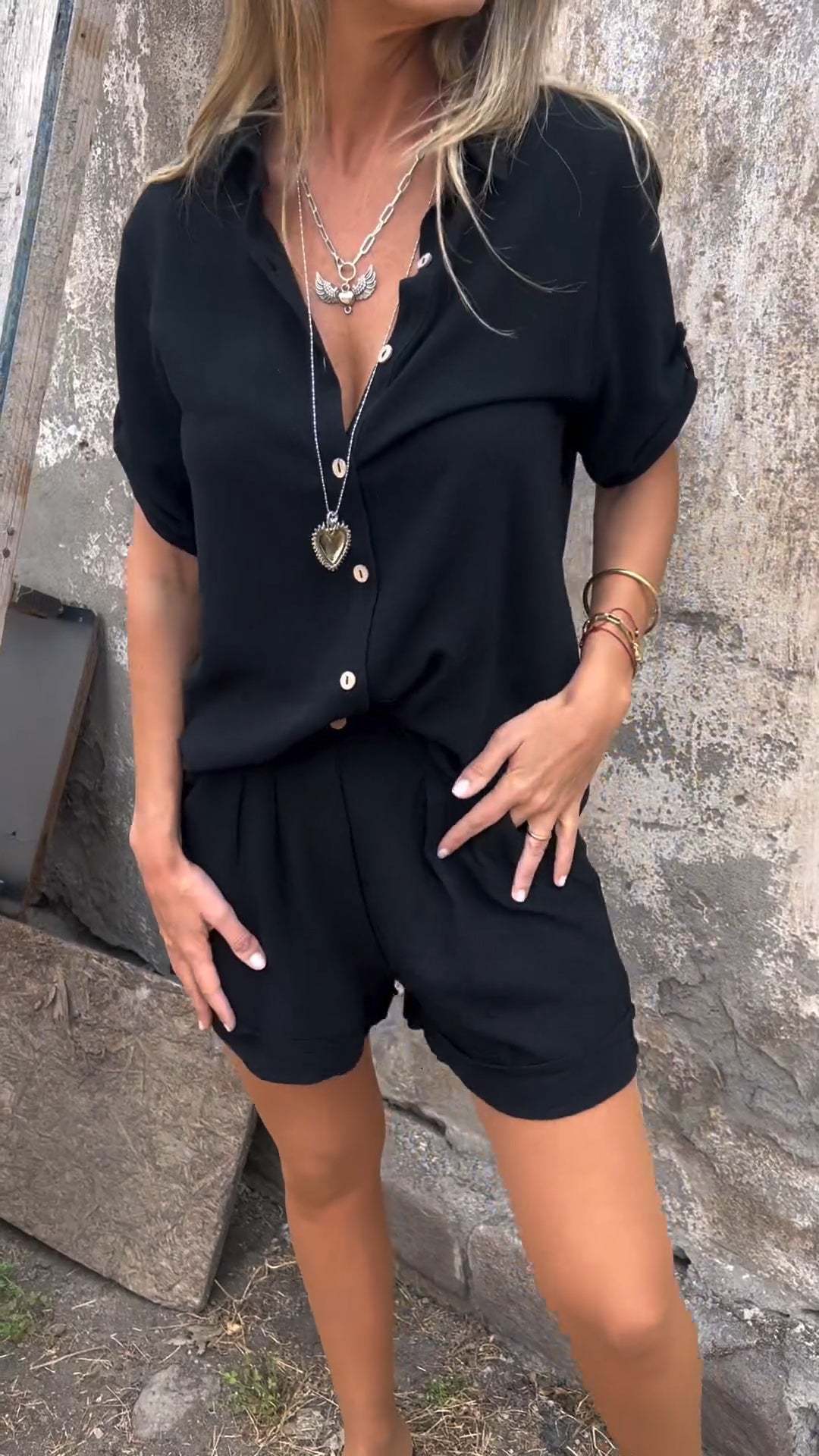 summer new cotton and linen short-sleeved shorts casual suit