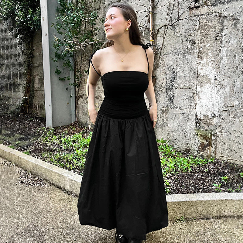 Halter Neck Backless Strappy Gathered Patchwork Midi Dress