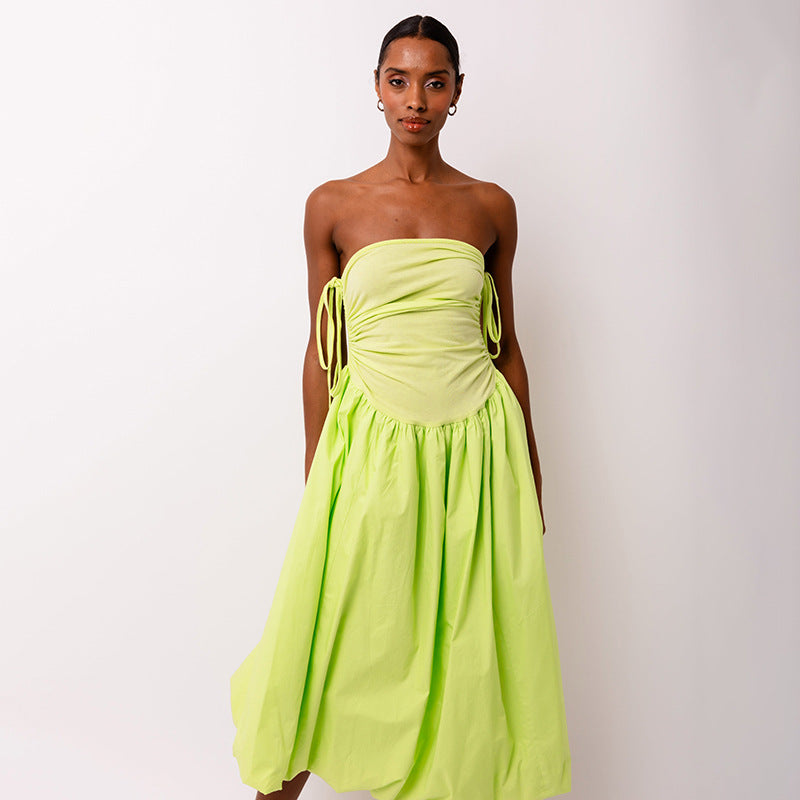 Halter Neck Backless Strappy Gathered Patchwork Midi Dress