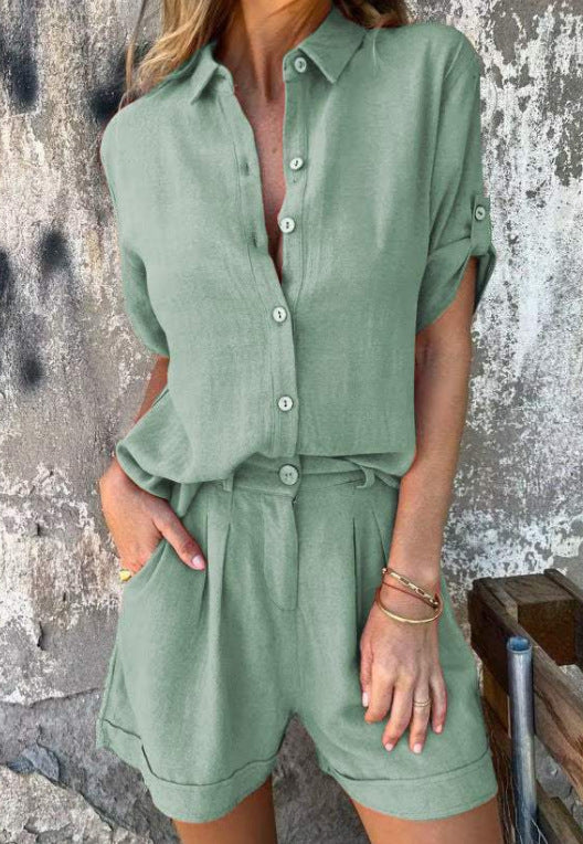 summer new cotton and linen short-sleeved shorts casual suit