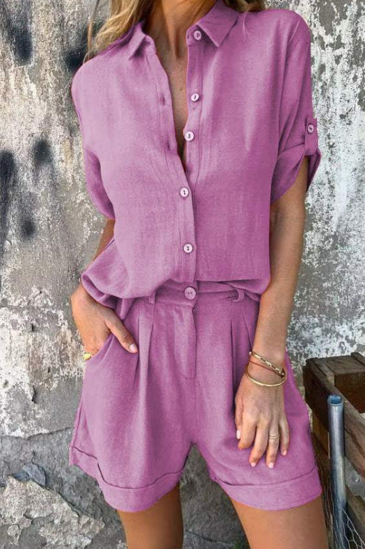summer new cotton and linen short-sleeved shorts casual suit