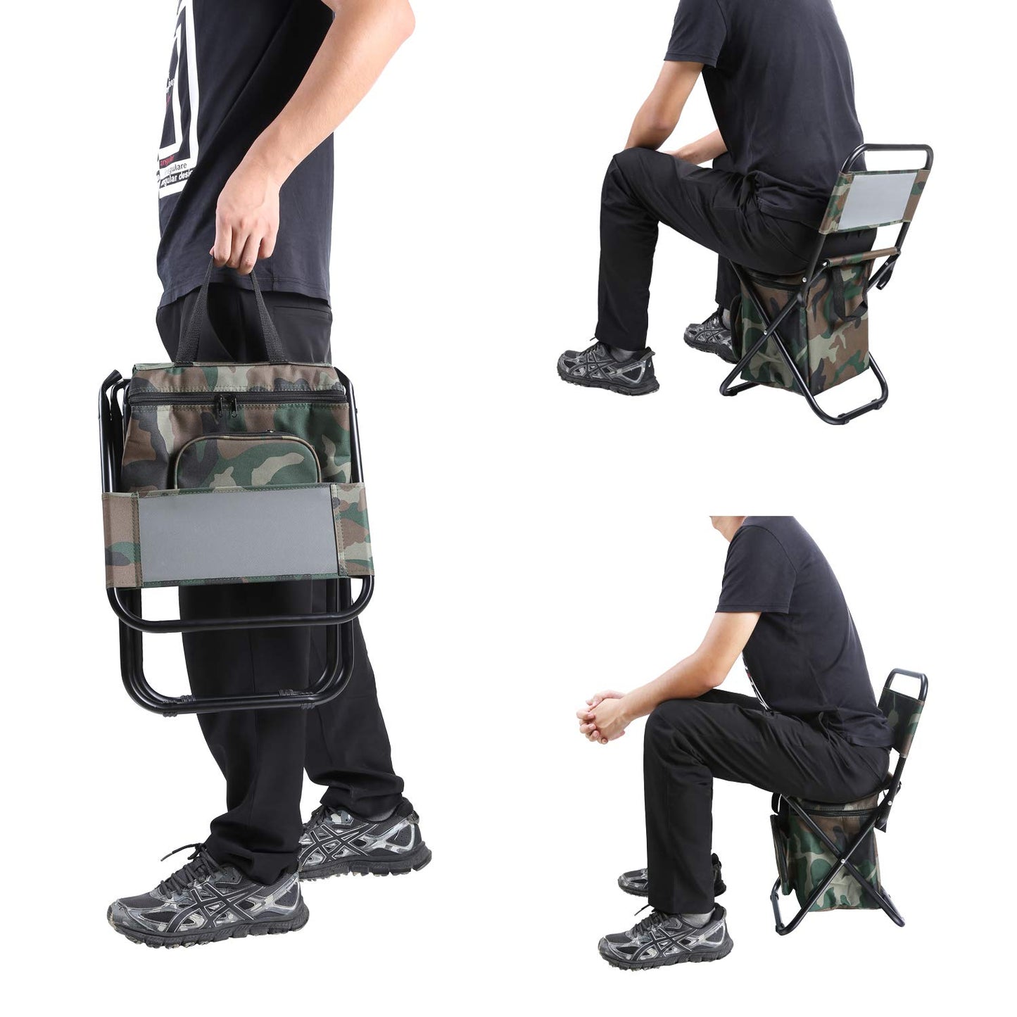 LEADALLWAY Fishing Chair with Cooler Bag Compact Fishing Stool Foldable Camping Chair
