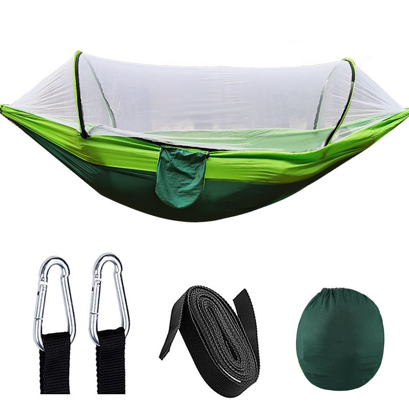 Automatic Quick-opening Mosquito Net Hammock Outdoor Camping Pole Hammock swing Anti-rollover Nylon Rocking Chair 260x140cm