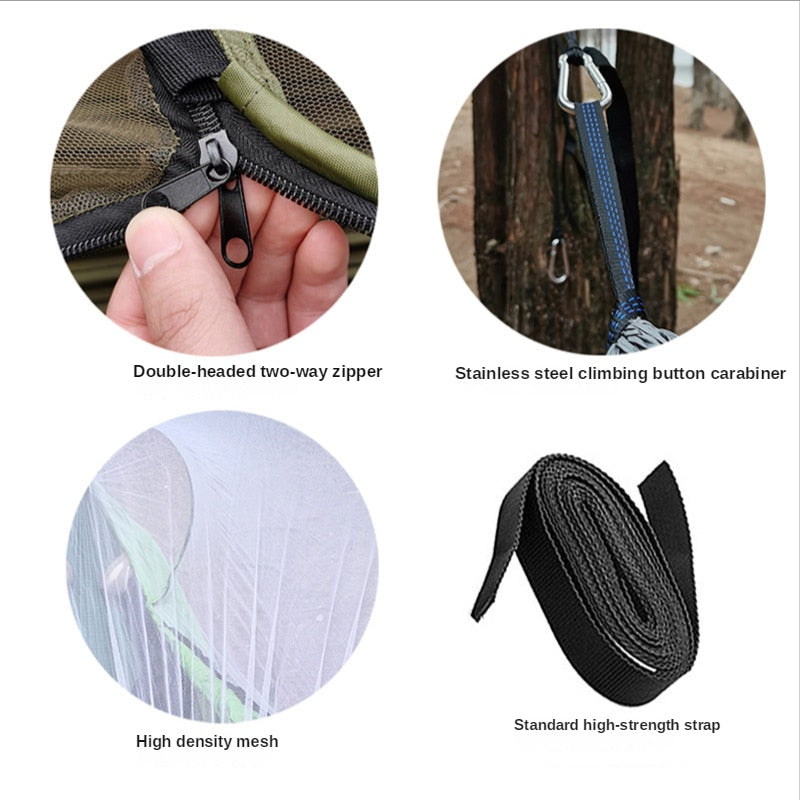 Automatic Quick-opening Mosquito Net Hammock Outdoor Camping Pole Hammock swing Anti-rollover Nylon Rocking Chair 260x140cm