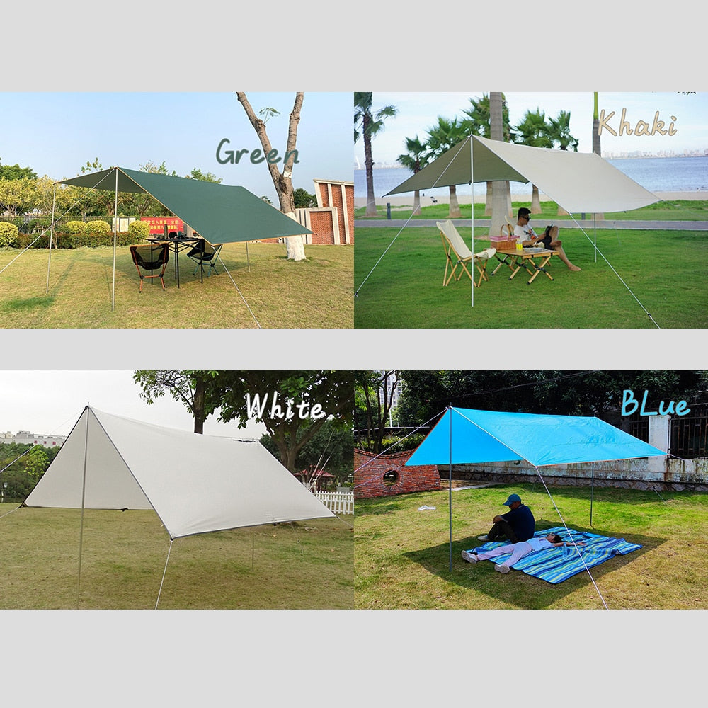 Tarp With Support Pole Rope Peg Waterproof Awning Tent Shade Garden Sunshade Outdoor Camping Sun Shelter Beach Hammock