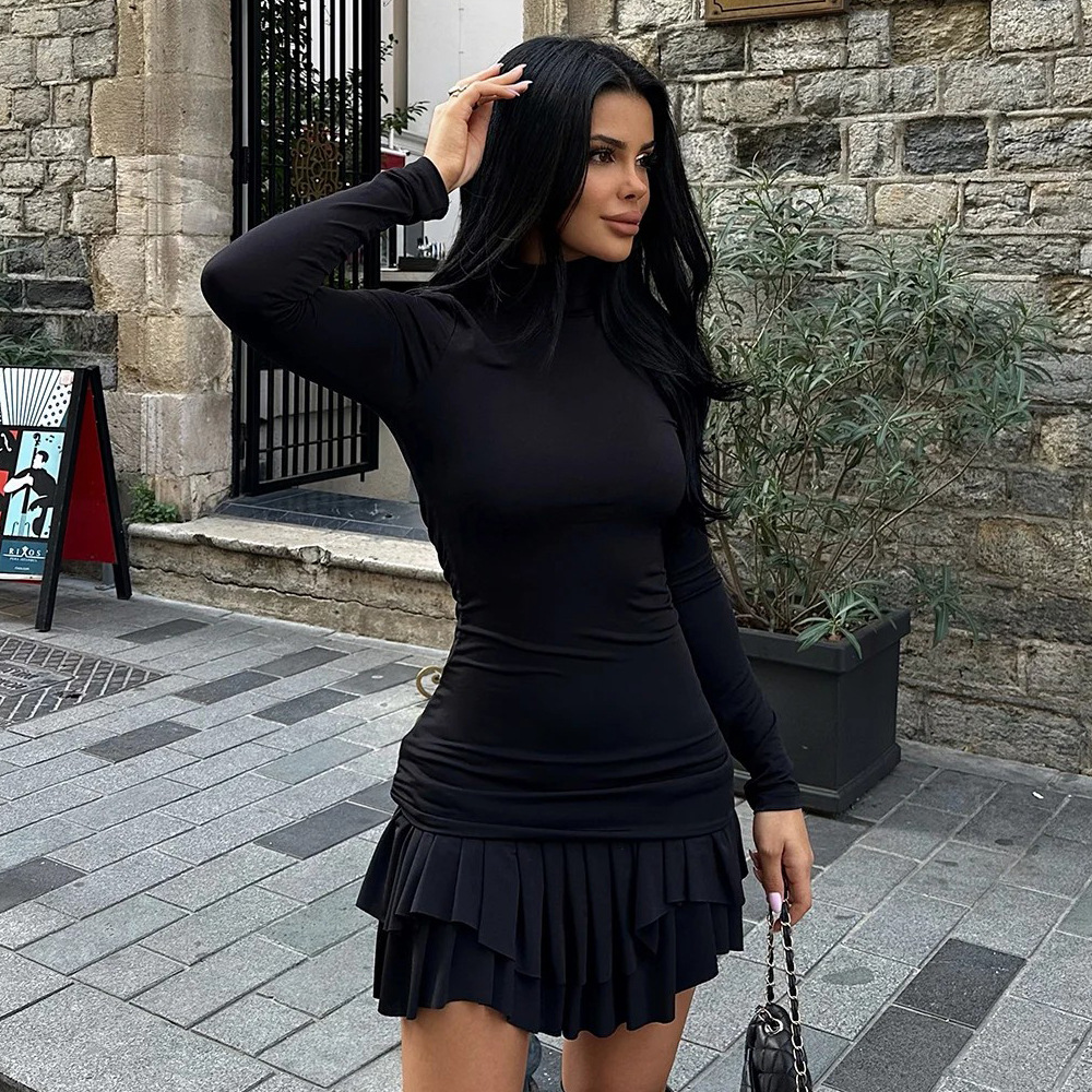 High Neck Draped Mini Dress