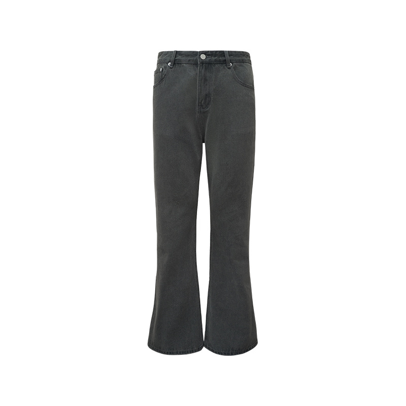 Micro flare washed mid-rise distressed straight leg causal pant jeans