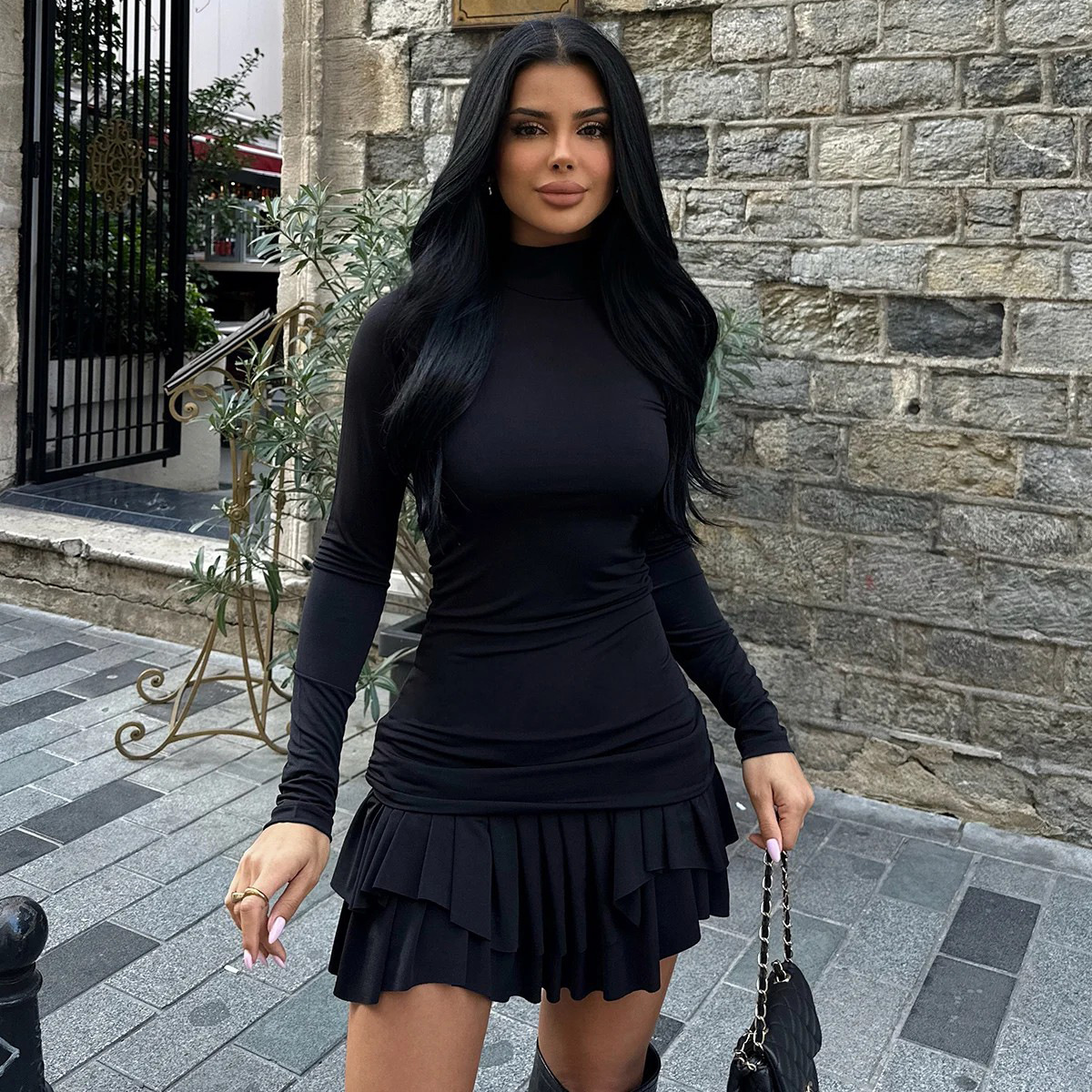 High Neck Draped Mini Dress