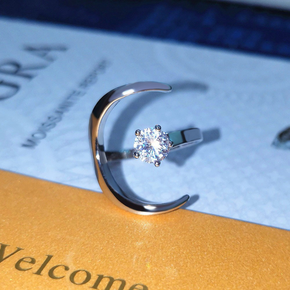 S925 Silver Moon Moissanite Ring