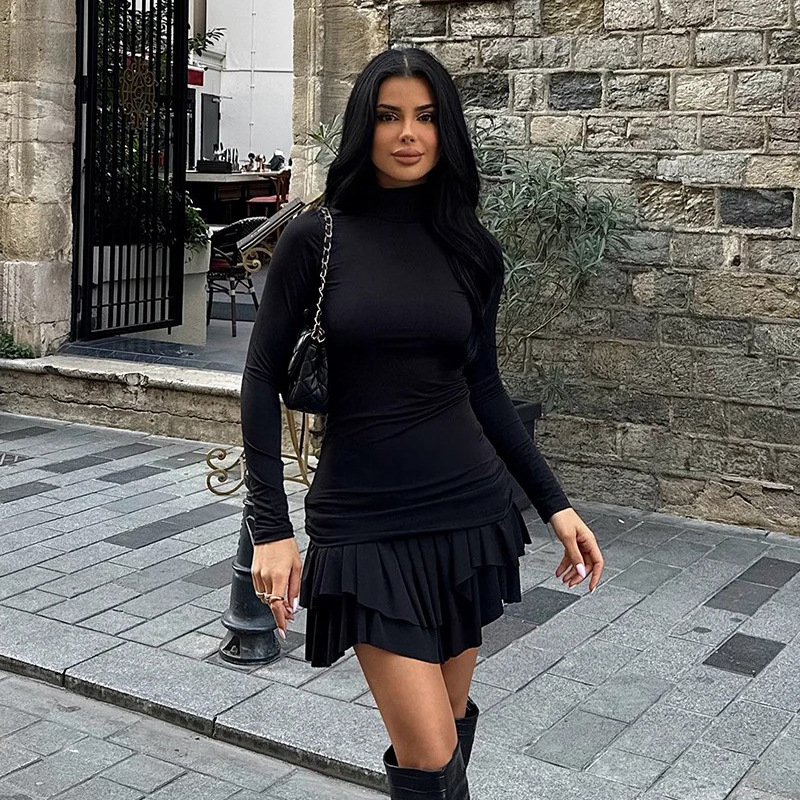 High Neck Draped Mini Dress
