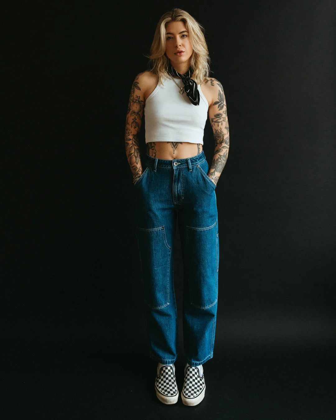 High-waisted loose-fitting straight leg pants