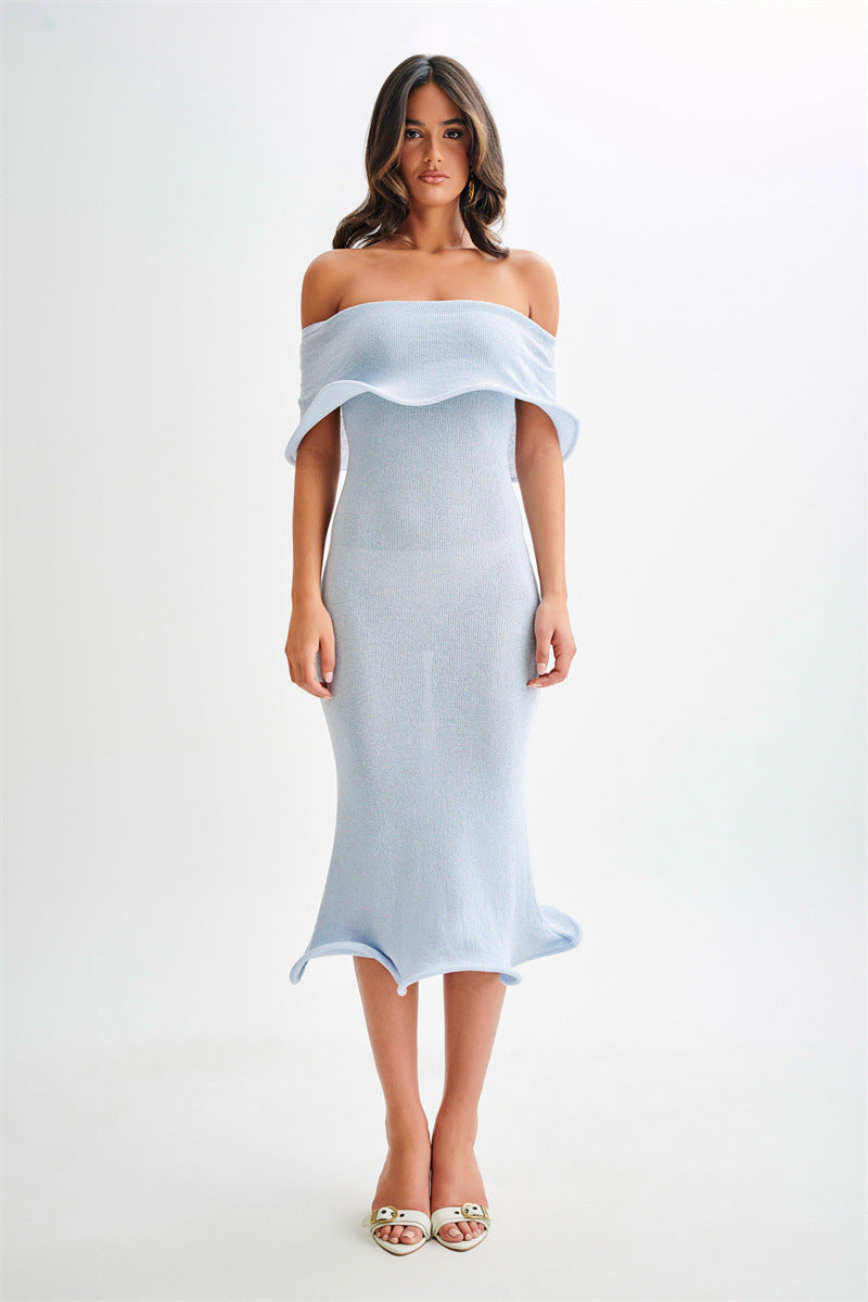 Off Shoulder Knit Midi Dress