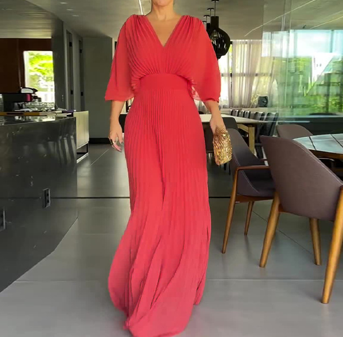 Floating V-Neck Rib Dress