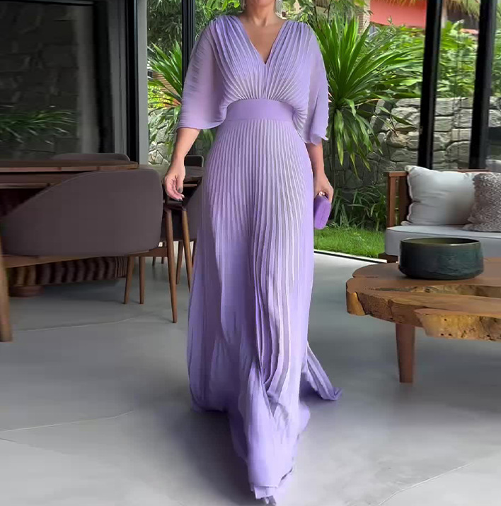 Floating V-Neck Rib Dress