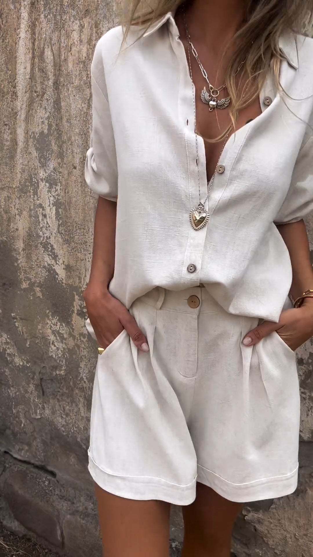 summer new cotton and linen short-sleeved shorts casual suit